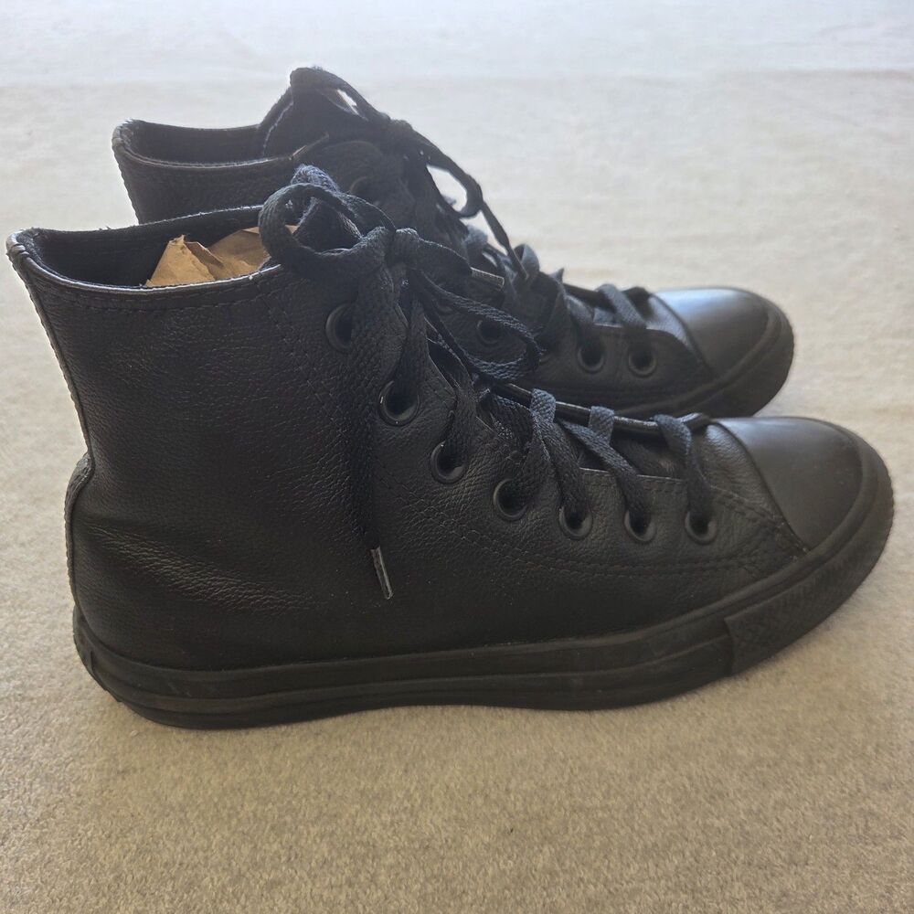 Converse Chuck Taylor All Star Leather Hi Top Trainers Black Mono Unisex M 5 W 7